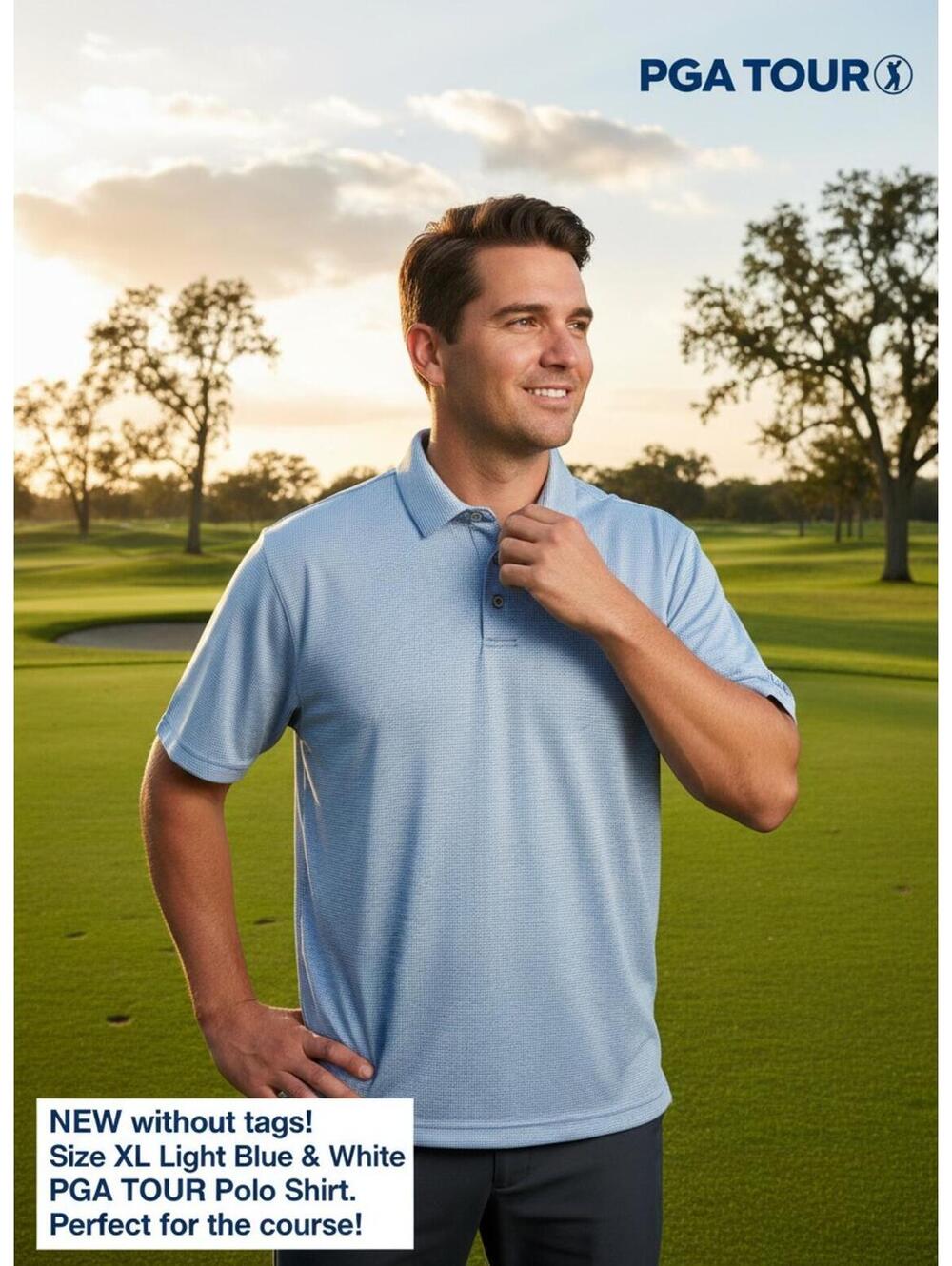 PGA TOUR Light Blue & White Polo Shirt Size XL